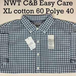 NWT croft & barrow Men's Blue and Black Plaid Button-Down Shirt Sz XL